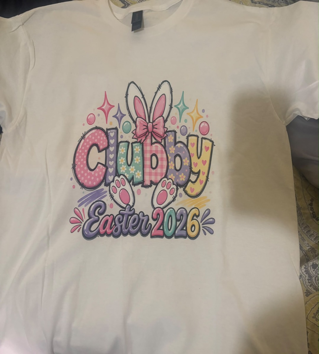 Cream tee with a pastel Easter print